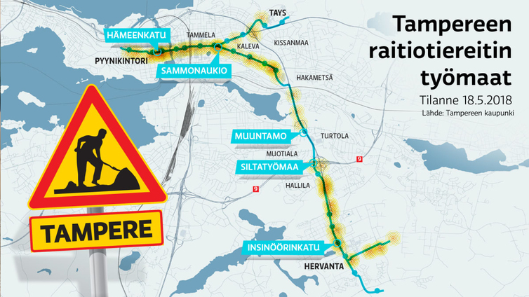 Ratikkatyömaa laittaa Tampereen liikenteen sekaisin vuosiksi